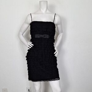 Masquerade Y2K Black Lace Tiered Ruffle Mini Dress W/Spaghetti Straps Size 7/8